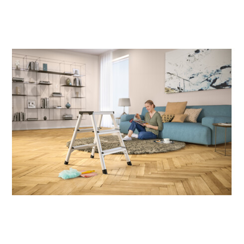 Hailo Escabeau pliant double marche L90 2 x 3 marches