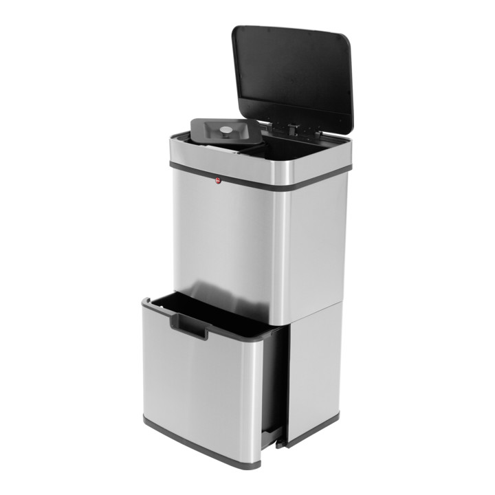 Hailo Öko Vario XL, Design-Sensor-Mülltrenner, 25 + 25 + 4 ltr, Edelstahl Anti-Fingerprint