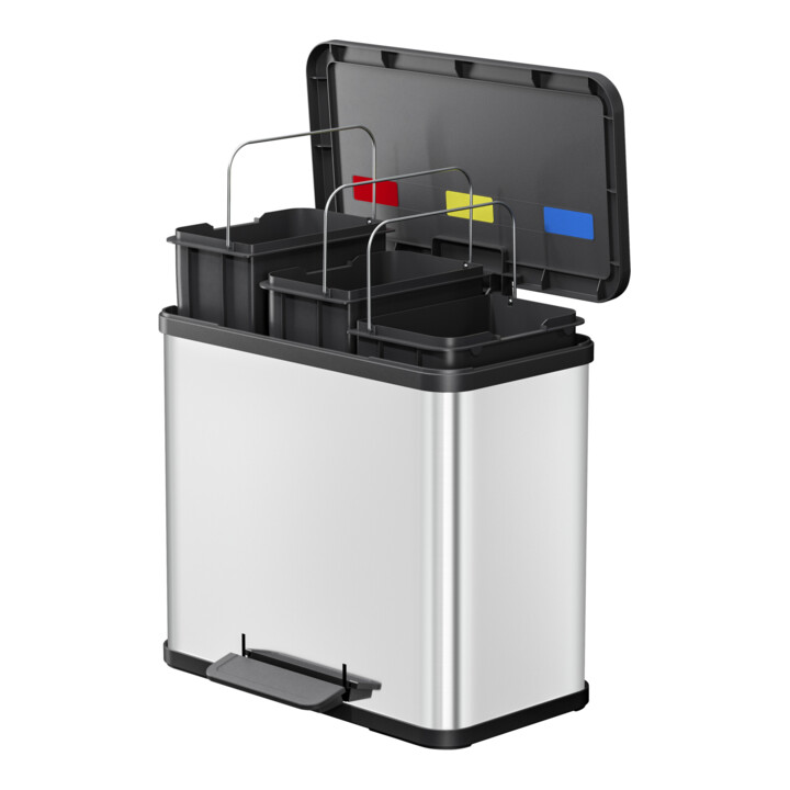 Hailo Öko trio Plus L, Poubelle à pédale, 3x9 l, inox