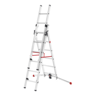 Hailo S100 ProfiLOT, échelle combinée en aluminium 3 parties, 2x6 + 1x5 barreaux