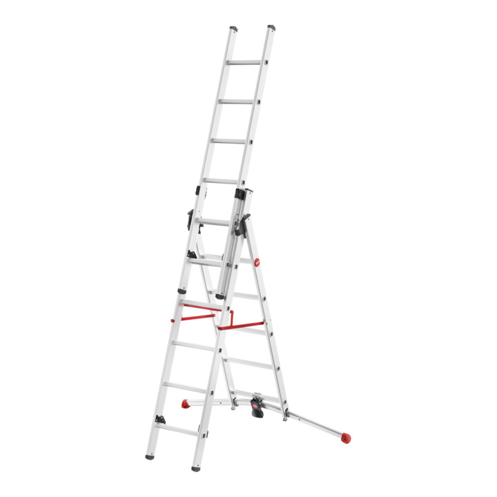 Hailo S100 ProfiLOT, échelle combinée en aluminium 3 parties, 2x6 + 1x5 barreaux