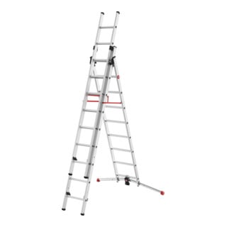 Hailo S100 ProfiLOT, échelle combinée en aluminium 3 parties, 2x9 + 1x8 barreaux