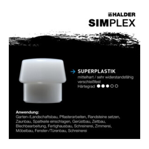 HALDER Maillet anti-rebond SIMPLEX avec embout en super plastique (blanc) 80G mm