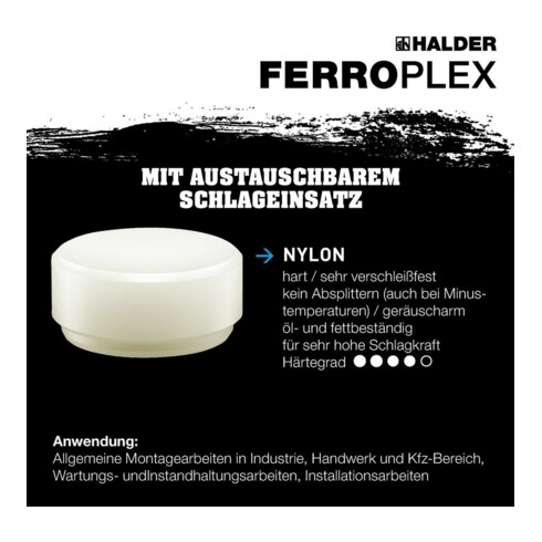 Marteau combiné Halder Ferroplex EH-3677, avec manche en tube d'acier, insert en nylon