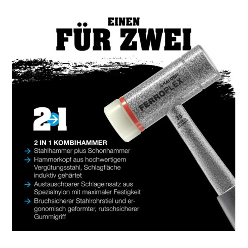 Marteau combiné Halder Ferroplex EH-3677, avec manche en tube d'acier, insert en nylon