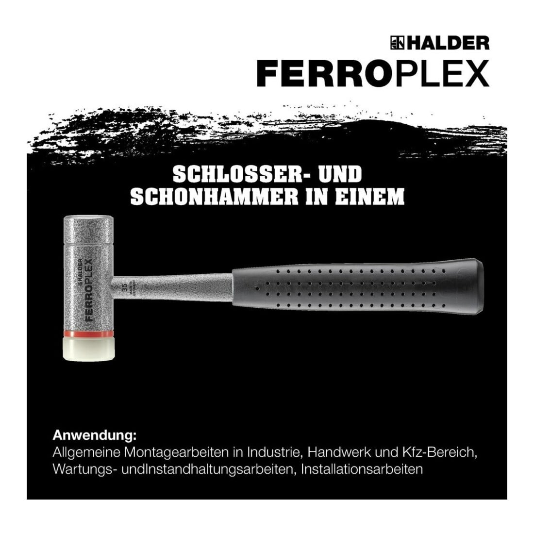 Marteau combiné Halder Ferroplex EH-3677, avec manche en tube d'acier, insert en nylon