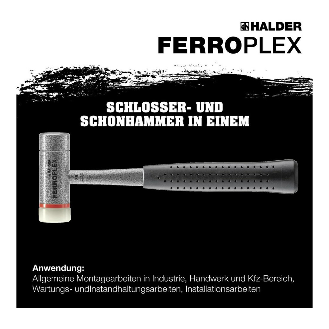 Marteau combiné Halder Ferroplex EH-3677, avec manche en tube d'acier, insert en nylon