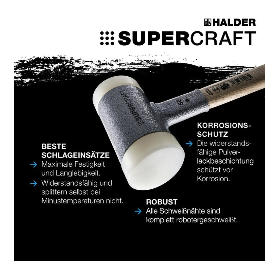 Halder Mazzuola a testa morbida Supercraft EH-3377, con manico in acciaio tubolare, inserto in nylon, antirimbalzo