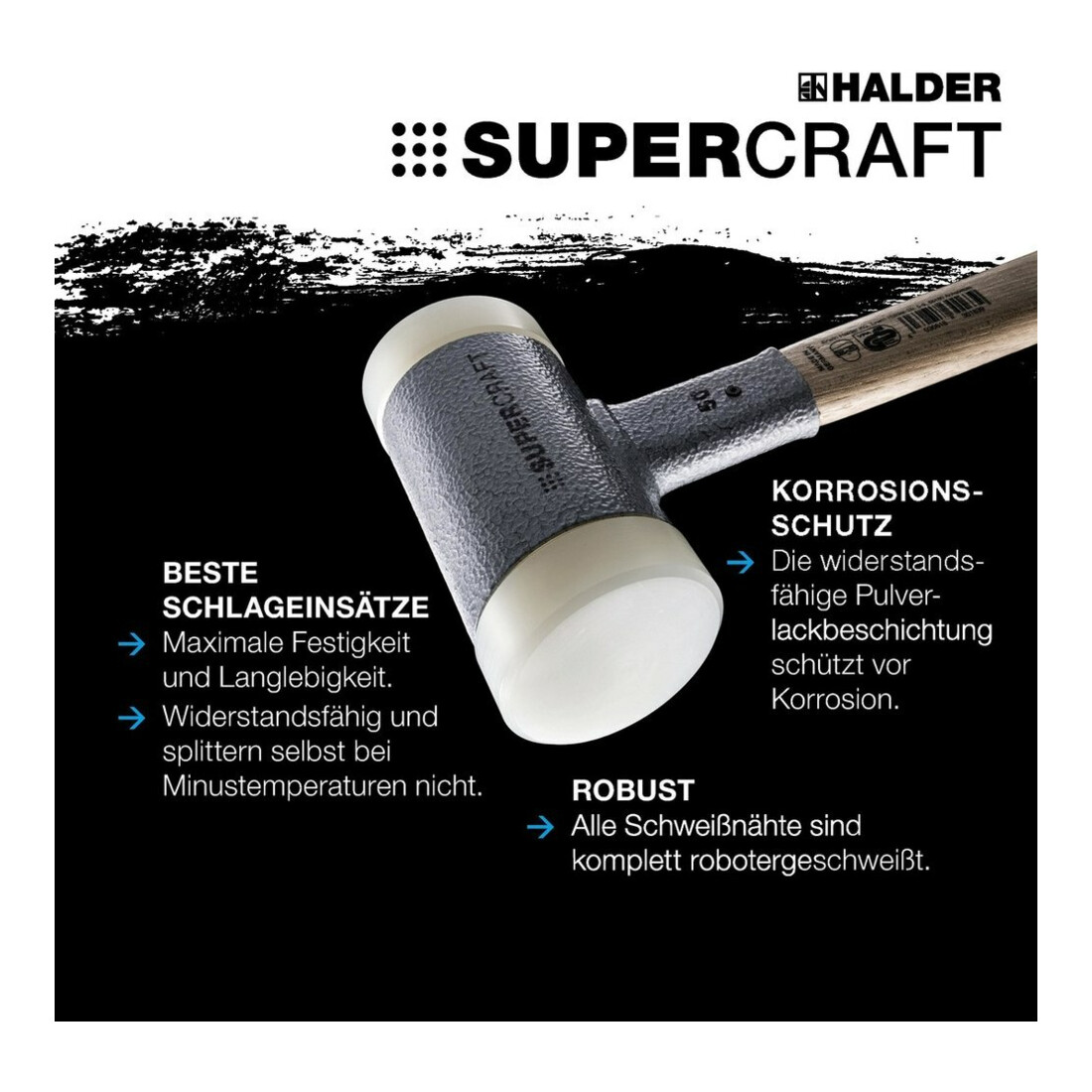 HALDER NORM+TECHNIK Maillet anti-rebond avec manche trimatière,⌀ tête du maillet: 50mm