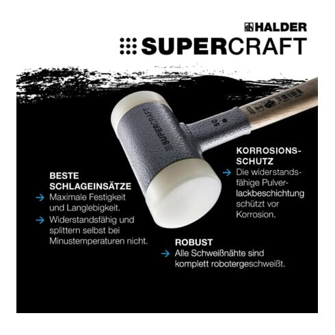 HALDER NORM+TECHNIK Maillet anti-rebond avec manche trimatière,⌀ tête du maillet: 50mm