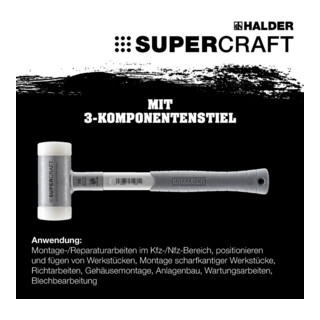 HALDER NORM+TECHNIK Rückschlagfreier Hammer mit 3-Komponentenstiel, Hammerkopf-⌀: 50mm