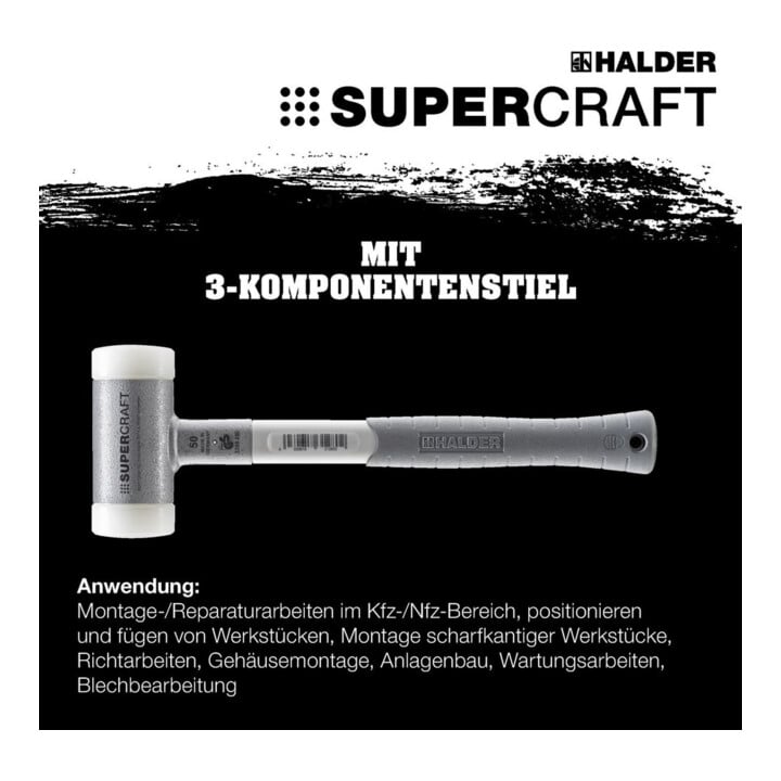 HALDER NORM+TECHNIK Rückschlagfreier Hammer mit 3-Komponentenstiel, Hammerkopf-⌀: 60mm