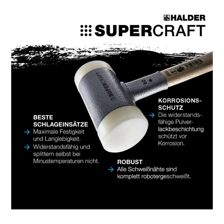 HALDER NORM+TECHNIK Rückschlagfreier Hammer mit 3-Komponentenstiel, Hammerkopf-⌀: 60mm