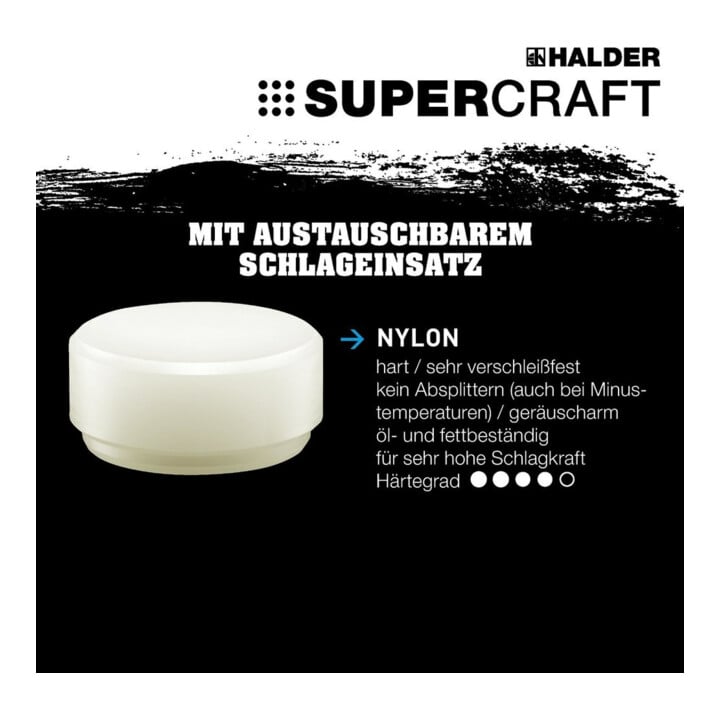 HALDER NORM+TECHNIK Rückschlagfreier Hammer mit 3-Komponentenstiel, Hammerkopf-⌀: 60mm