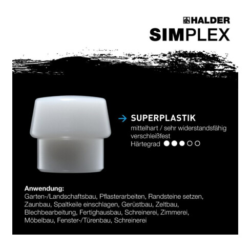 HALDER NORM+TECHNIK SIMPLEX-hamer,'zacht', met superplastic doppen, wit, Behuizing-⌀ / Materiaal: 100Gmm