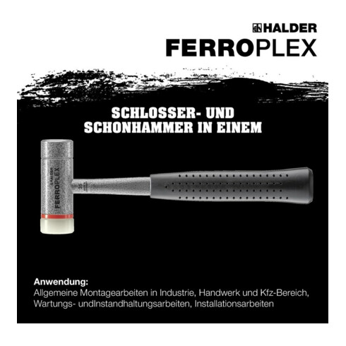 Halder Kombihammer Ferroplex EH-3677, mit Stahlrohrstiel, Nyloneinsatz