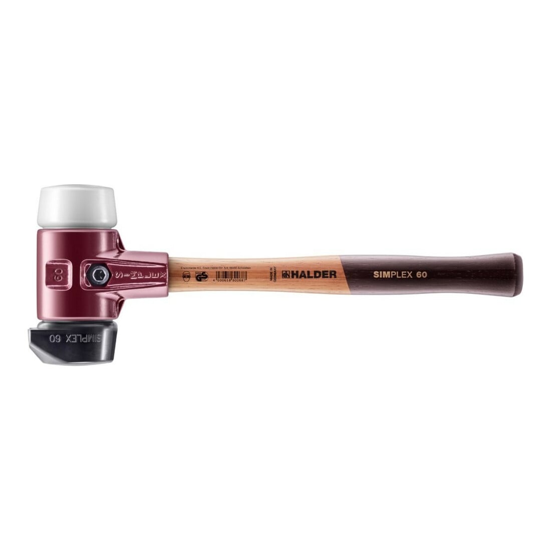 Halder Schonhammer SIMPLEX 60 mm Caoutchouc / Superplastique avec socle Boîtier en fonte d'acier