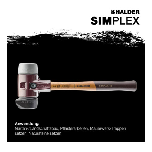 Halder Schonhammer SIMPLEX 60mm Caoutchouc / TPE-Mid avec support Boîtier en fonte d'acier