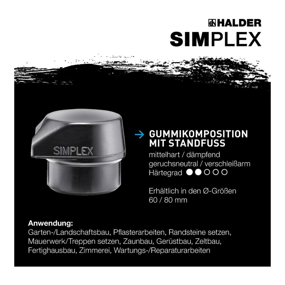 Halder Schonhammer SIMPLEX 60mm Gummi m. Standfuss Stahlgussgehäuse