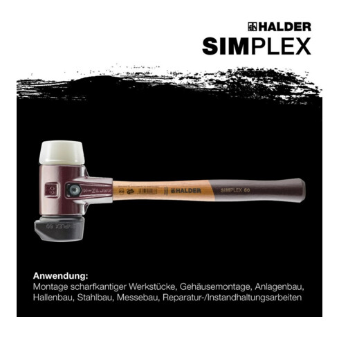 Halder Schonhammer SIMPLEX 60mm Gummi / Nylon m. Standf. Stahlgussgeh.