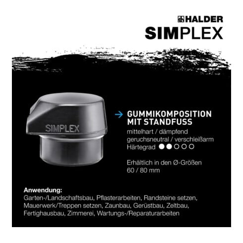 Halder Schonhammer SIMPLEX 60mm Gummi / Plastik m. Standf. Stahlgussgeh.