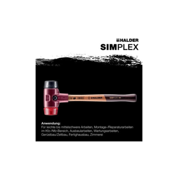 Halder Schonhammer SIMPLEX Kopf-D.30mm mittelhart/hart Gum. schwarz/Plastik rot HALDER