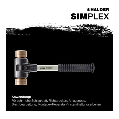Halder Schonhammer SIMPLEX L.300mm Kopf-D.30mm hart Fiberglas Kupfer m.Ku-Hülse