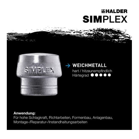 Halder Schonhammer SIMPLEX L.300mm Kopf-D.30mm hart HO Weichmetall silber