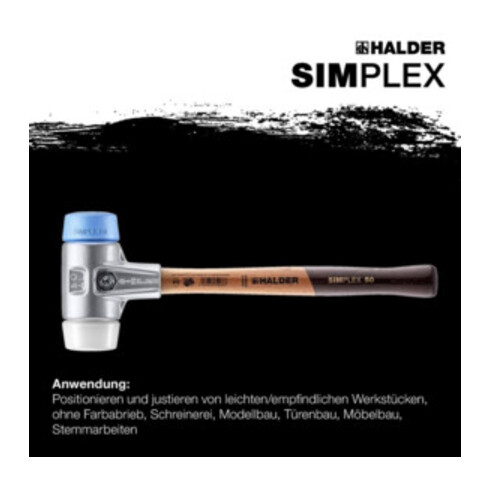 Halder Schonhammer SIMPLEX L.330mm Kopf-D.40mm HO Superplast.weiß/TPE-soft blau