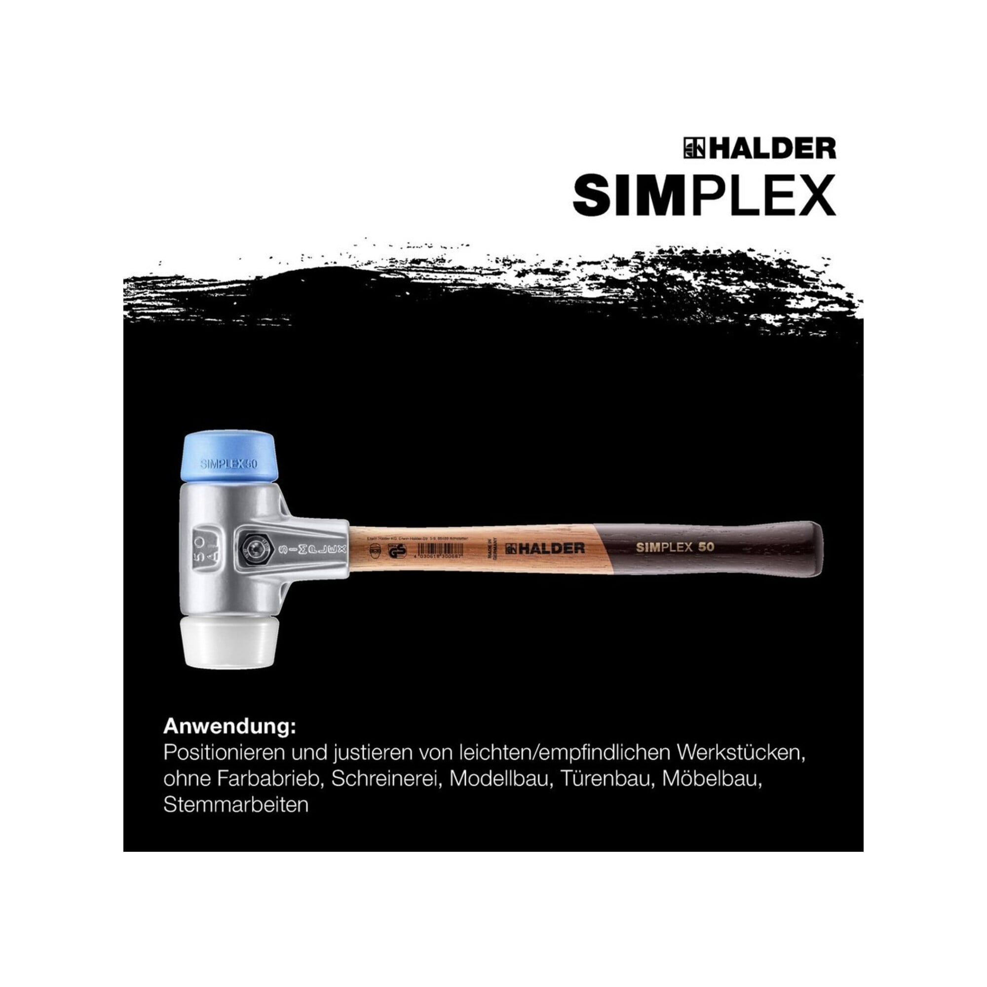 Halder Schonhammer SIMPLEX L.405mm Kopf-D.60mm HO Superplast.weiß/TPE-soft blau