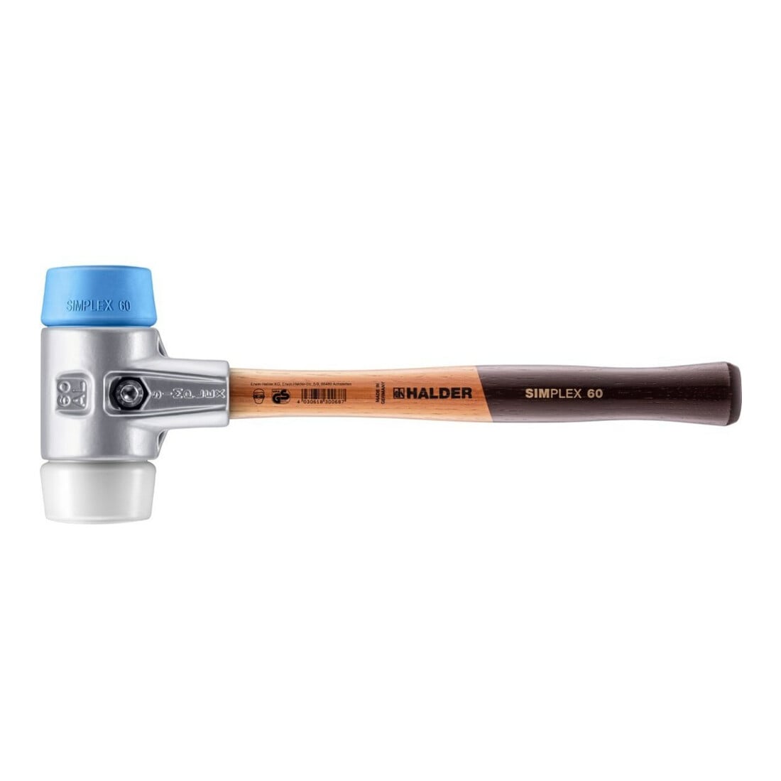 Halder Schonhammer SIMPLEX L.405mm Kopf-D.60mm HO Superplast.weiß/TPE-soft blau