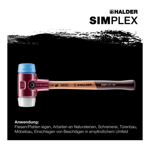 Halder Schonhammer SIMPLEX L.405mm Kopf-D.60mm weich/mittelh.HO TPE-soft blau/Superpl.