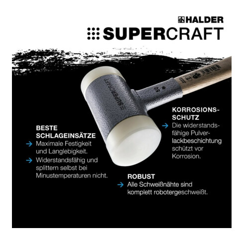 Halder Schonhammer Supercraft Kopf-D.20mm Hickory rückschlagfrei hart Nyl.weiß