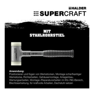Halder Schonhammer Supercraft L.305mm Kopf-D.45mm Rückschlagfrei Hart Nyl. Weiß