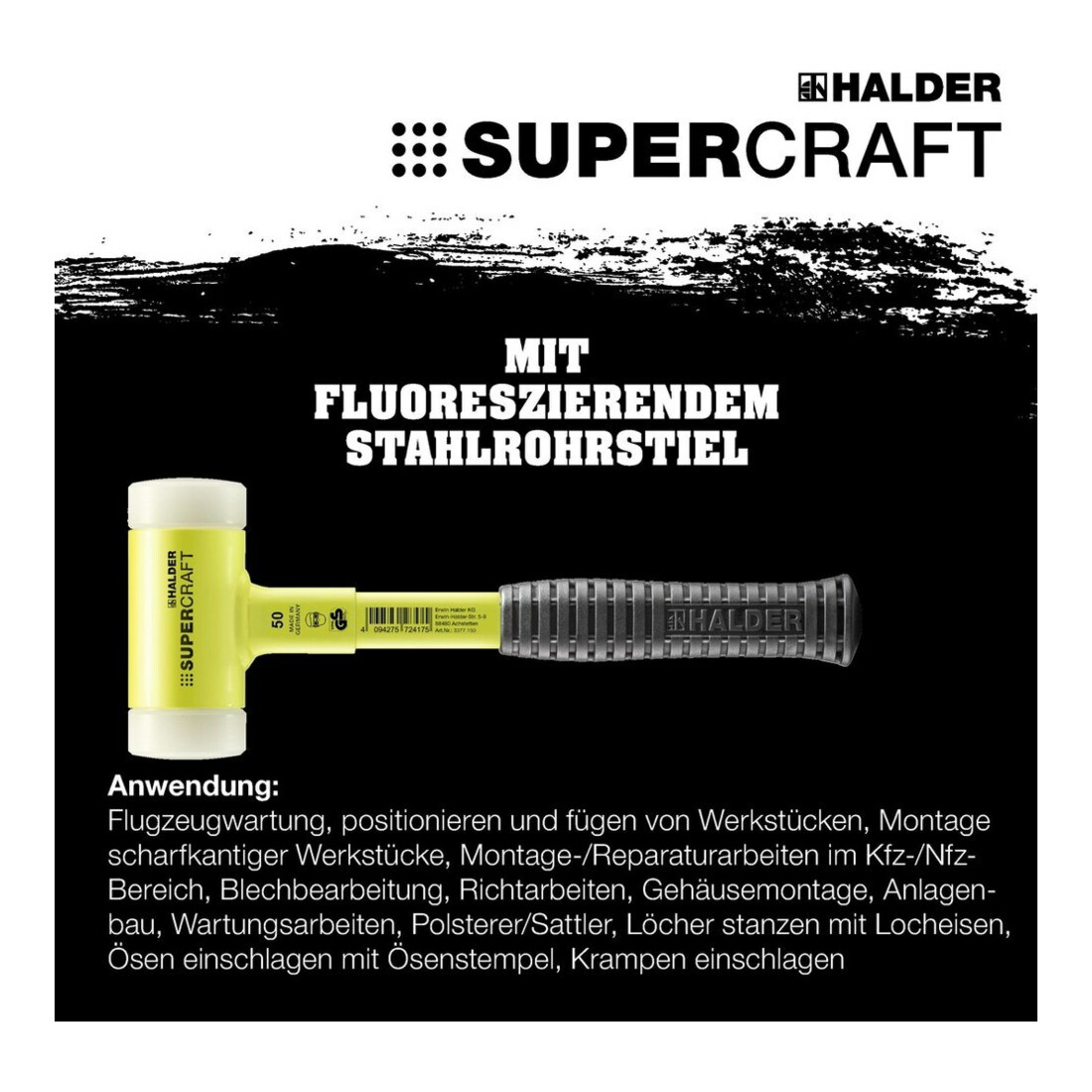 Halder Schonhammer SUPERCRAFT L.325mm Kopf-D.60mm STA hart splitterfrei Nyl.weiß