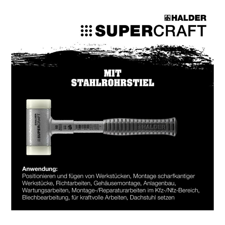 Halder Schonhammer SUPERCRAFT L.335mm Kopf-D.70mm rückschlagfrei hart Nyl.weiß