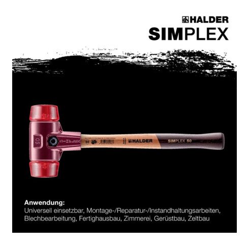 Schonhammer SIMPLEX L.405mm Kopf-D.60mm hart HO Plastik rot HALDER