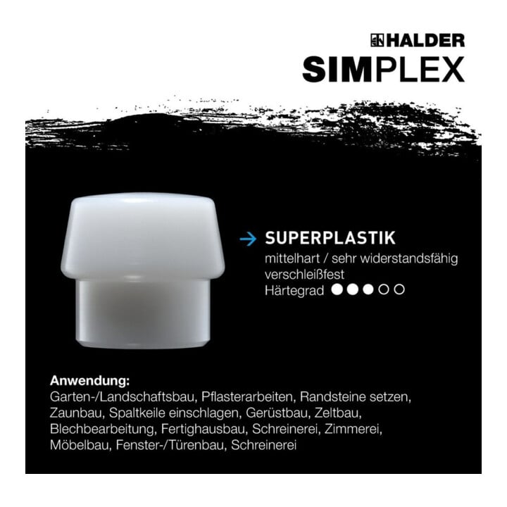 Halder SIMPLEX-Schonhammer mit Superplastik-Einsätzen (weiß) 40A mm