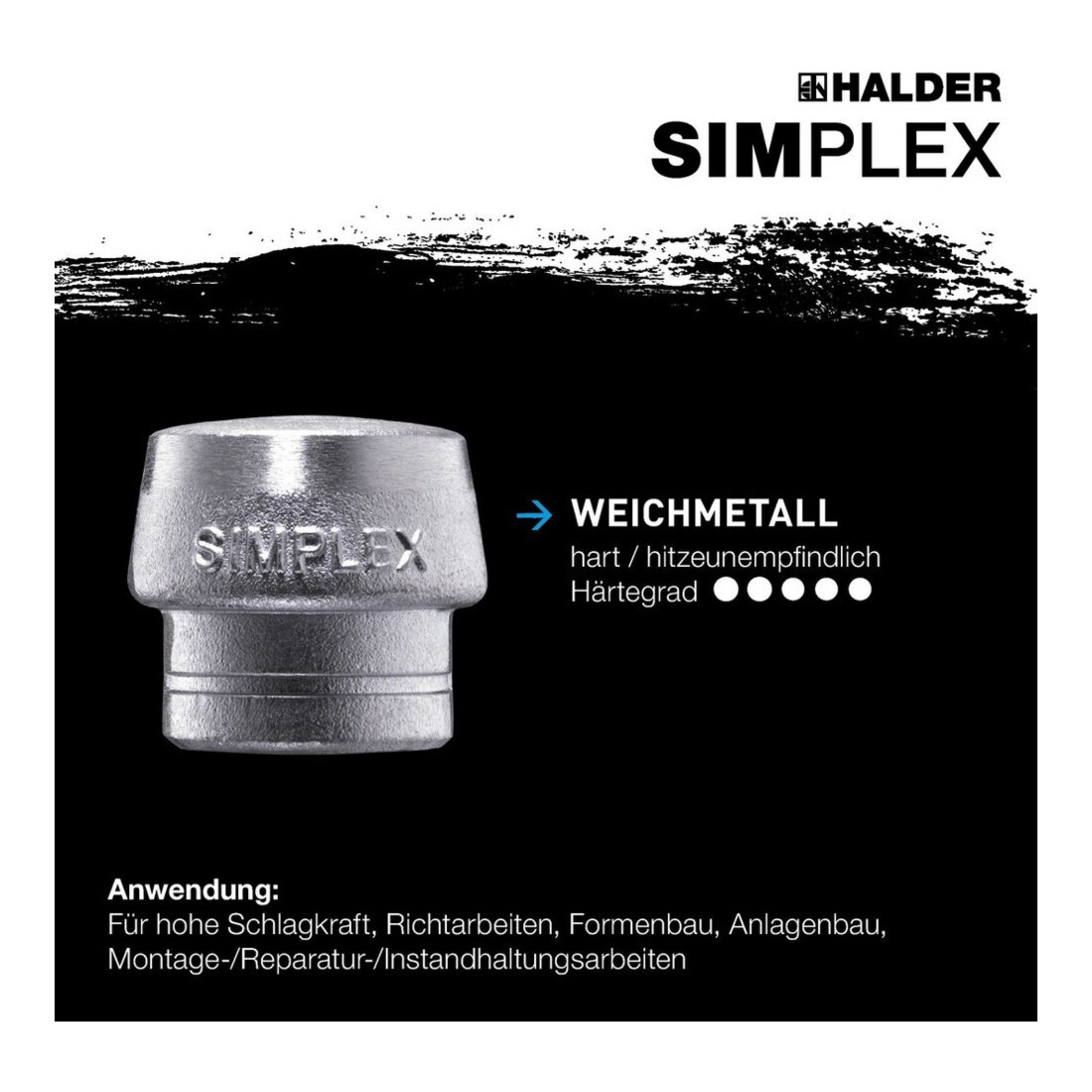 Halder Tassello in metallo dolce per mazzuola SIMPLEX, argento, per testa mazzuola Ø80mm