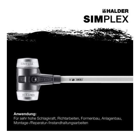 Halder Vorschlaghammer Simplex C Kopf-D.80mm Weichmetall silber hart Fiberglas