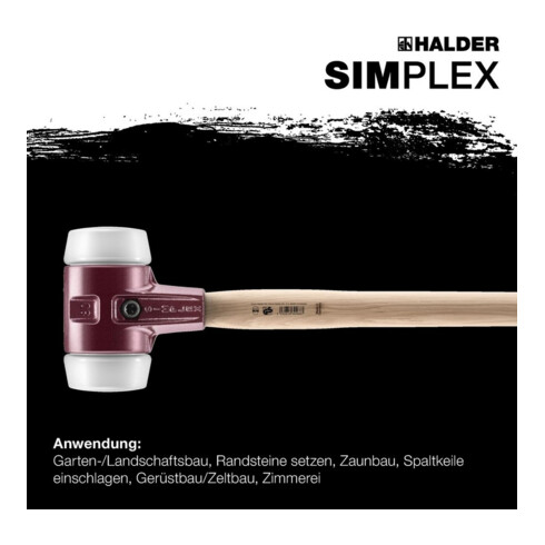 Halder Vorschlaghammer SIMPLEX Kopf-D.80mm mittelhart Superplastik weiß Hickory