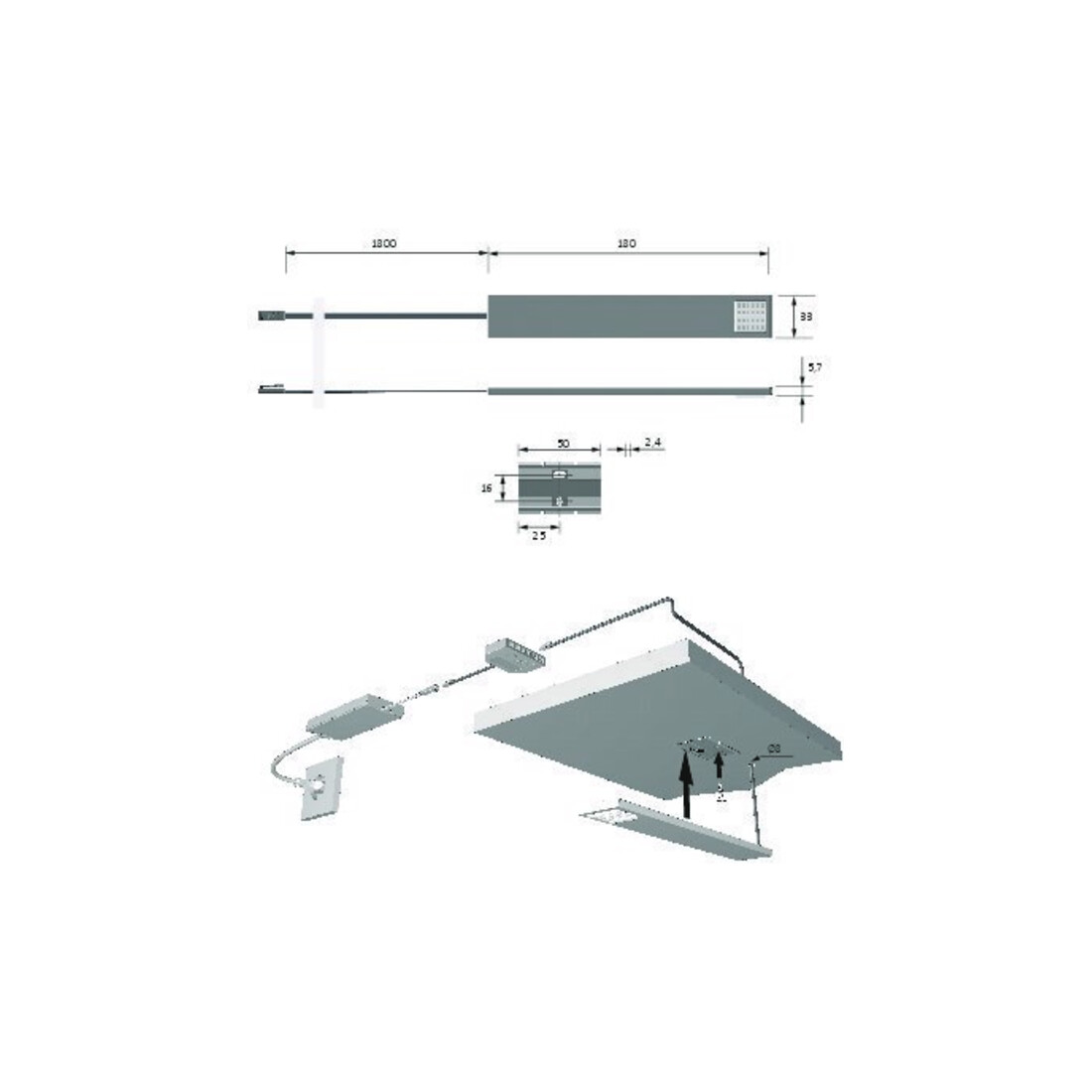 halemeier LED PowerSquare 180mm nw Alu, 12VDC, 1.8W, 1.8m