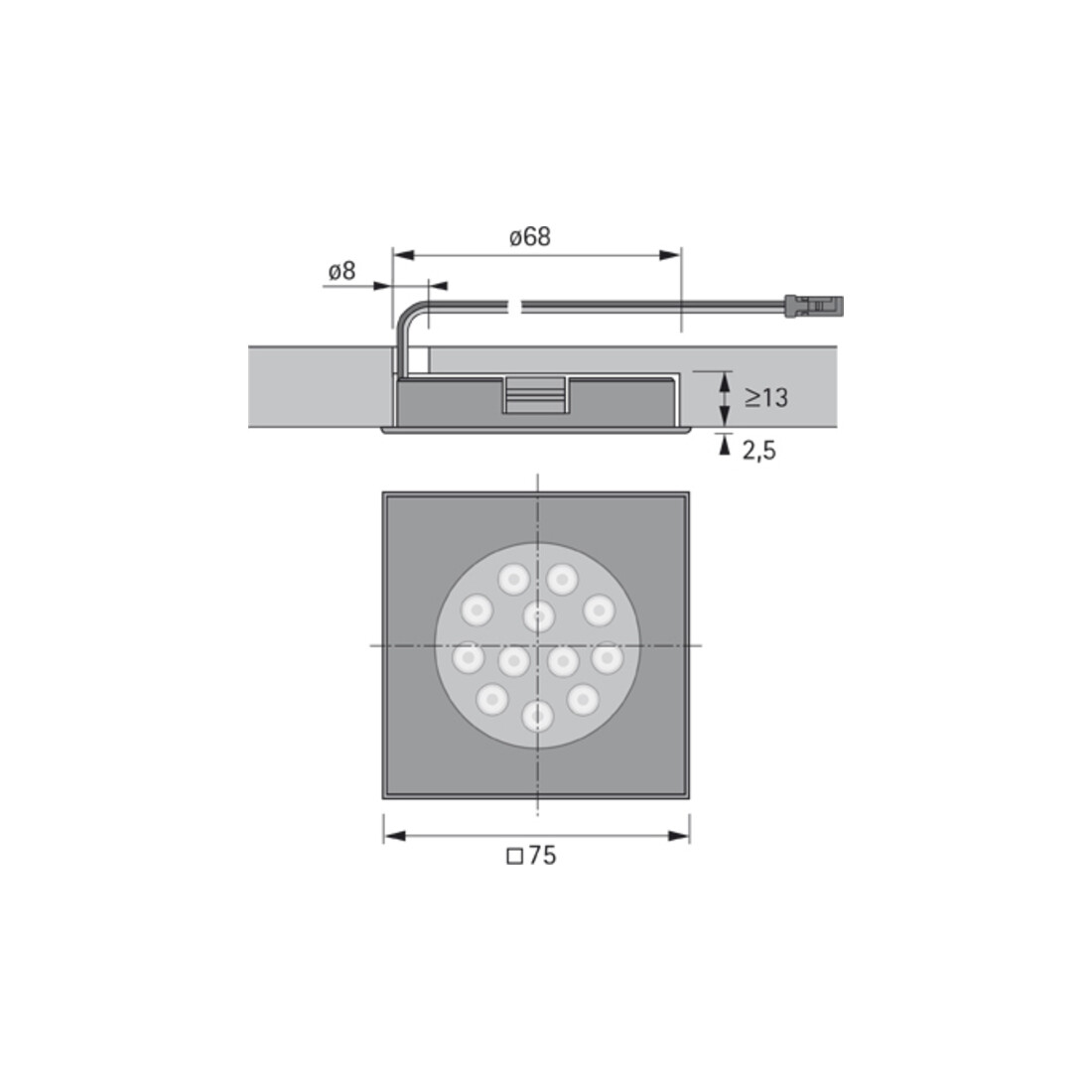 halemeier LED Sign Plus eck., Alu Opt.nw,12V,2.3W,IP44,2m