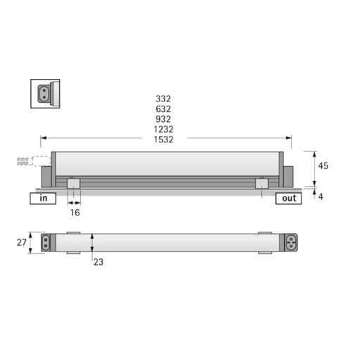 halemeier LiteLine Basic LED 10.8W ww, L 932mm, m. Zubehör