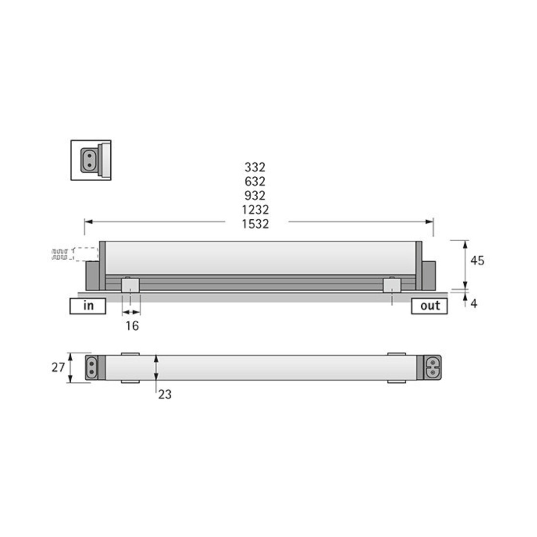 halemeier LiteLine Basic LED 18W ww, L 1532mm, m. Zubehör