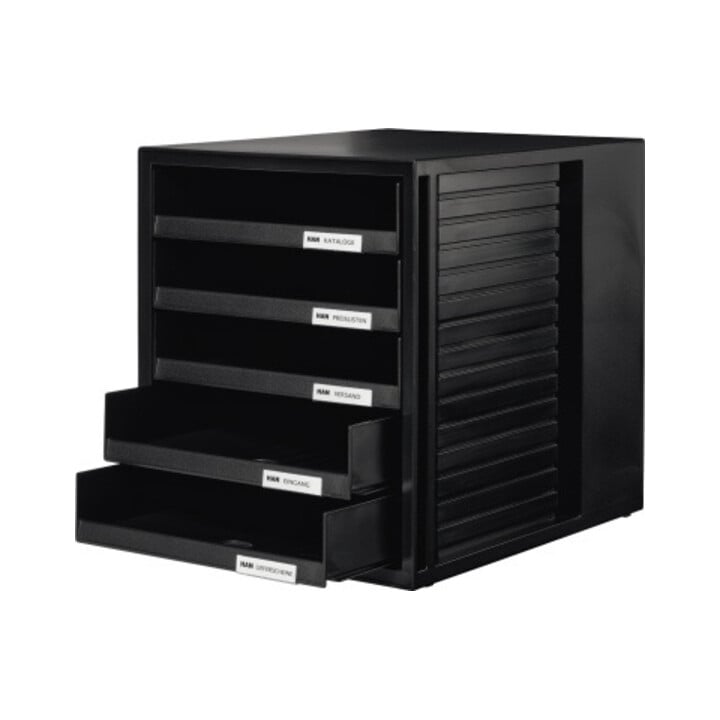 HAN Schubladenbox 1401-13 DIN A4 5Schubfächer PS schwarz/schwarz