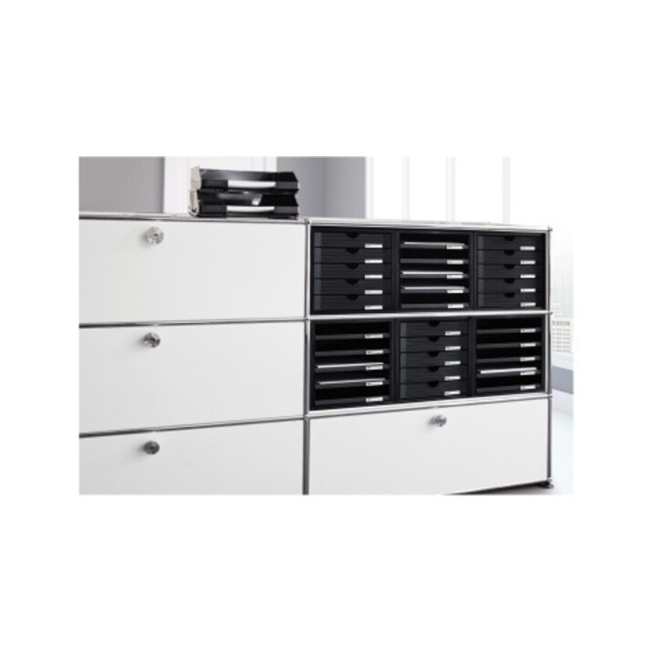 HAN Schubladenbox 1401-13 DIN A4 5Schubfächer PS schwarz/schwarz