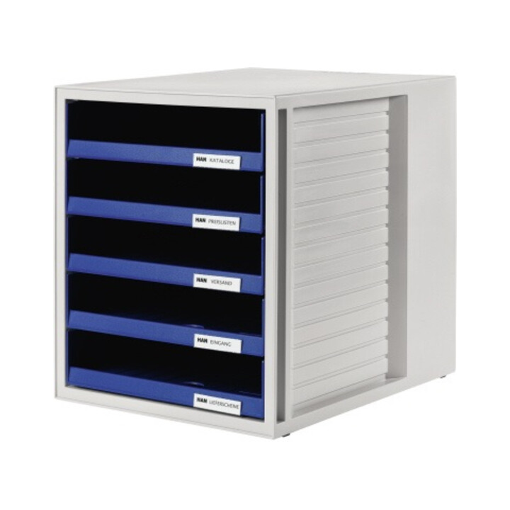 HAN Schubladenbox 1401-14 DIN A4 5Schubfächer PS blau/lichtgrau