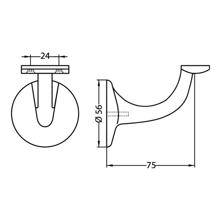 Handlaufträger 3508 Alu.ku.-besch.schwarz D.Wandplatte 56mm ger.Auflage HERMETA