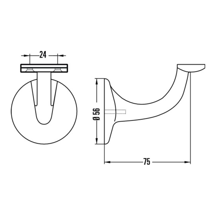 Handlaufträger 3508 Alu.silberf.elox.D.Wandplatte 56mm ger.Auflage HERMETA